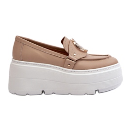 Zazoo 3458 lædermokkasiner til kvinder med dekoration, beige
