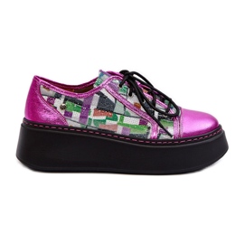 Sneakers i læder til kvinder på platform Maciejka 06479-15 Fuchsia lyserød