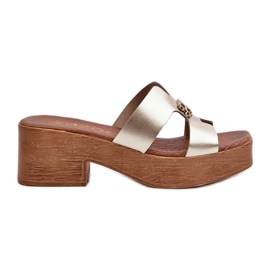 Zazoo 40412 elegante dameflip-flops i læder med gulddekoration gylden