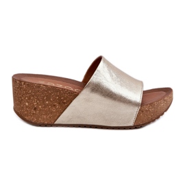 Zazoo 40289 læderflip-flops til kvinder med en kork-kile, guld gylden