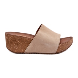 Zazoo 40311 suede flip-flops til kvinder med en kork kile, beige
