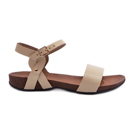 Zazoo 40027 flade lædersandaler til kvinder, beige