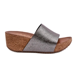 Zazoo 40291 læderflip-flops til kvinder med en korkkile, grafit grå