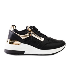 Sorte gennembrudte Danai wedge sneakers