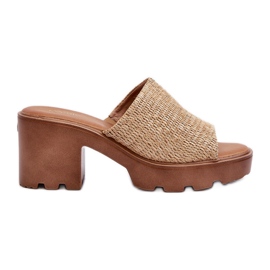Beige Titantha dameflip-flops med flettede høje hæle