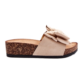 Seastar Beige dameflip-flops på korkplatform med sløjfe