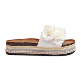 Kvinders platform flip flops dekoreret med blomster, hvid Nodina