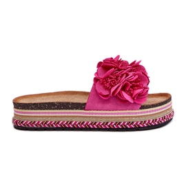 Kvinders platform flip flops dekoreret med blomster Fuchsia Nodina lyserød