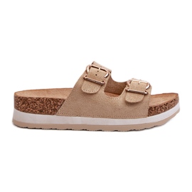 Dame-flip-flops på en platform med spænder, beige øko ruskind Ursila