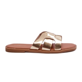 Flade flip-flops til kvinder lavet af Eco-læder, Risamay Gold gylden