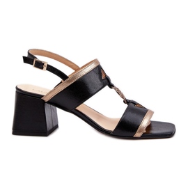 Læder elegante sandaler på en blok Laura Messi 2768 Sort