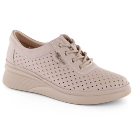 Damesko i gennembrudt læder, beige, Vinceza 7890