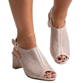 Gennembrudte højhælede sandaler med læder indersål fra Mawiya beige