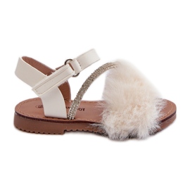 Velcro-sandaler til børn med pels, hvid rosavere