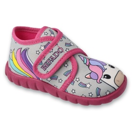 Befado børnetøfler med velcro, pink 465P168, enhjørning grå