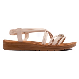 Beige flade sandaler med dekoration