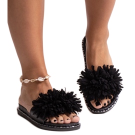 Sorte flip-flops med blomster fra Levina