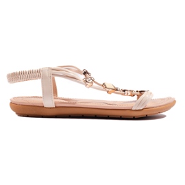 Beige flade sandaler til kvinder med dekorationer