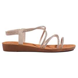 Beige slip-on sandaler med rhinestones
