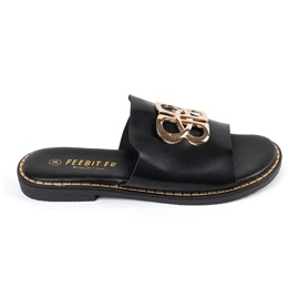 Sorte dameflip-flops med dekoration