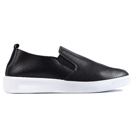 Sorte gennembrudte slip-on sko