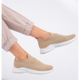 Beige tekstil sportssko