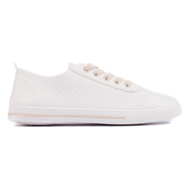 Hvide damesneakers med beige snørebånd