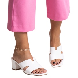 Hvide højhælede flip-flops med åben hæl, Anatolia øko læder