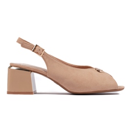 Elegante beige højhælede ruskindsandaler