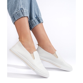 Hvide gennembrudte sneakers til kvinder beige