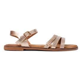 Dame flade sandaler i guld gylden