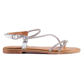 Damesandaler i sølv med cubic zirconia