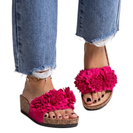 Pink flip-flops med blomster på Apolonia platformen lyserød
