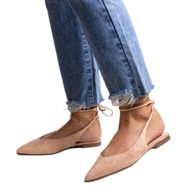 Leaia beige balletflats med snørebånd med åben hæl