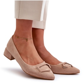Lavhælede pumper med dekoration Øko ruskind S.Barski KV27-034 Beige