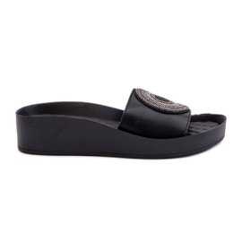 Dame læder flip-flops med dekoration S.Barski KV27-019 Sort