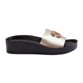 Elegante, lette dameflip-flops med dekoration, naturlæder S.Barski KV27-013, guld gylden