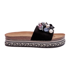 Kvinders flip-flops på platformen med dekorationer S.Barski HY077 Sort