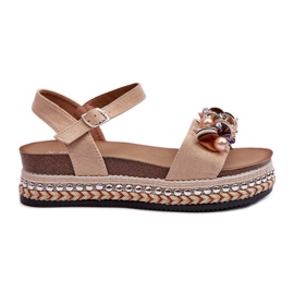 Damesandaler på kile og platform med dekorationer S.Barski HY056 Beige