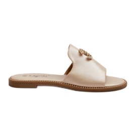 Elegante skinnende flip-flops til kvinder med dekoration S.Barski KV27-050 guld gylden