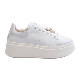 Sneakers i læder til kvinder på platformen med en bamse, hvid Vinceza 66641