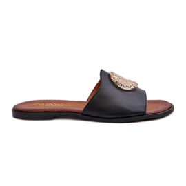 Zazoo 2938 Flade flip-flops i læder med dekoration, sort