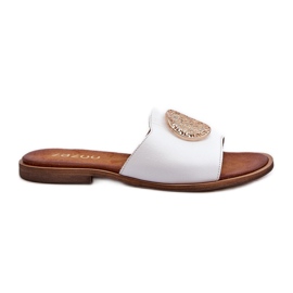 Zazoo 2938 Flade flip-flops i læder med dekoration, hvid