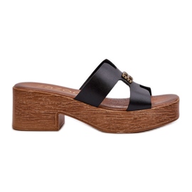 Zazoo 40412 elegante læderflip-flops til kvinder med gulddekoration, sort