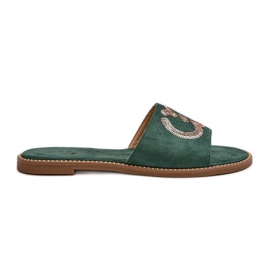 Flade flip flops til kvinder med pailletter S.Barski KV27-052 Grøn