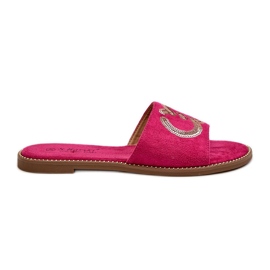 Flade flip-flops til kvinder med pailletter S.Barski KV27-052 Fuchsia lyserød