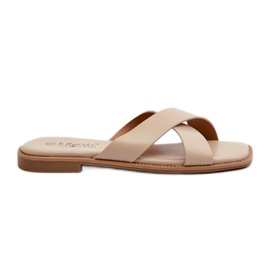 Dame-flip-flops på en flad hæl lavet af øko-læder S.Barski KV27-002 Beige