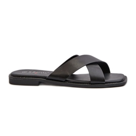 Flip-flops med flad hæl til kvinder lavet af øko-læder S.Barski KV27-002 Sort