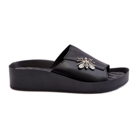 Elegante dameflip-flops med dekoration, naturligt læder S.Barski KV27-015 Sort