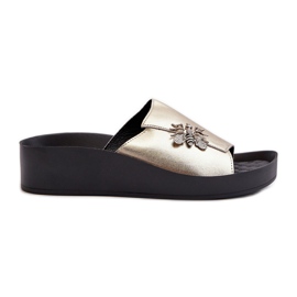 Elegante dameflip-flops med dekoration, naturligt læder S.Barski KV27-015 Guld gylden